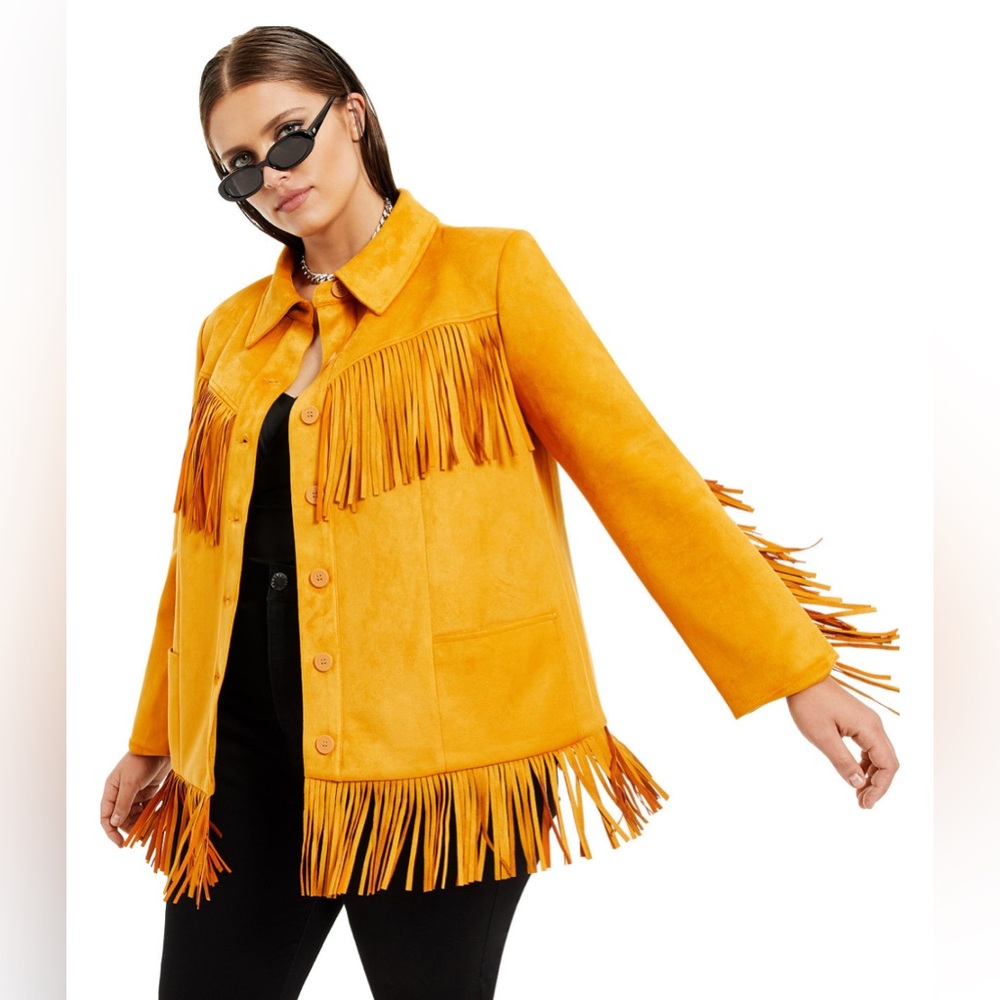 Danielle Bernstein Women Jacket Yellow Size Small S Fringe Faux Suede NWOT